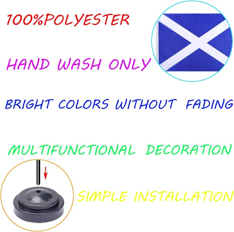 WXTWK 2 Pack Scotland Flag Scotland Deluxe Desk Flag Set - Mini Small Scot Table Office Flags with Black 12" Solid Pole Stand Base Classroom Meeting Desktop Decorations - Image 3